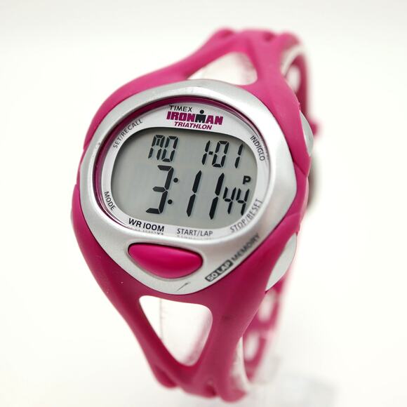 Timex Ironman Triathlon Womens Digital Watch 40mm Pink 50 Lap w New Battery - Picture 1 of 11